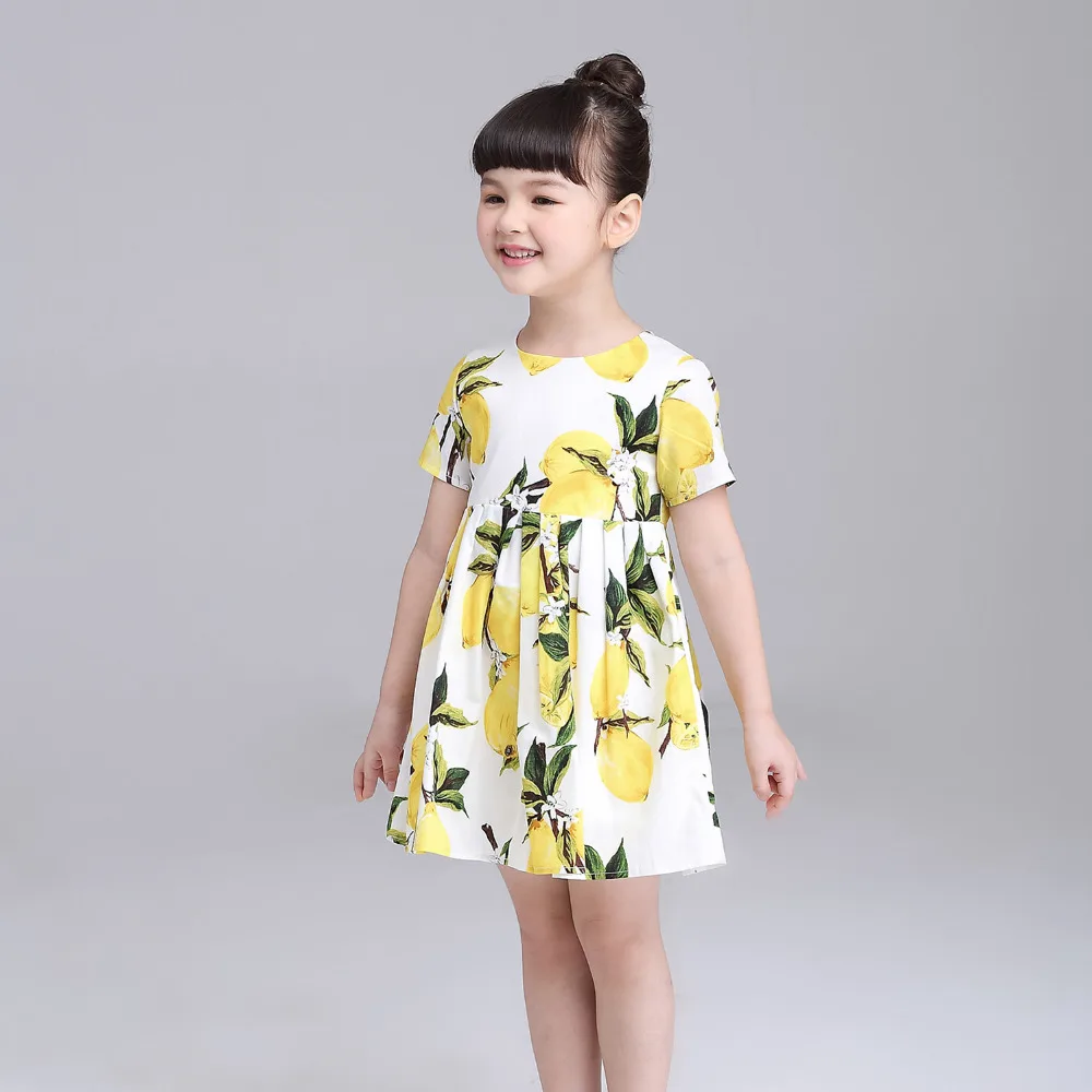 Pаспродажа Kimocat платья принцессы для девочек с принтом короткий рукав платья с круглым вырезом с цветочным принтом желтый lemon для маленьких девочек Бре...