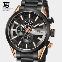 T5 брендовые роскошные черные розовое золото мужские военные кварцевые хронограф водонепроницаемые спортивные мужские наручные часы