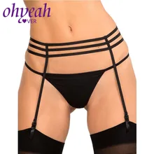 Ohyeahlover Elasticized ленточная подвязка с G-String твердый черный Jartiyer сексуальный набор готический бандаж Наплечные ремни ремень PM5114