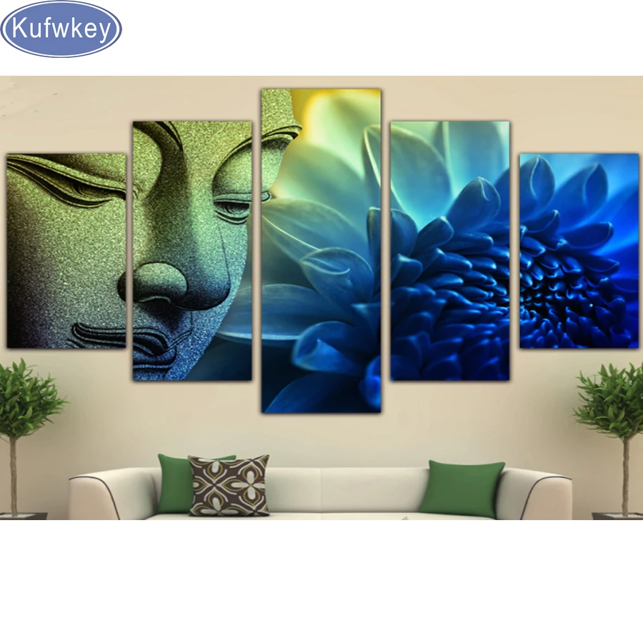 5 шт. настенные картины с Буддой цветок 5D DIY алмазная живопись вышивка крестиком