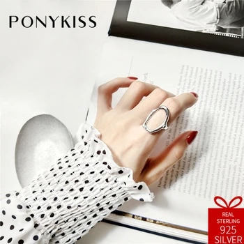 

PONYKISS Trendy 100% 925 Sterling Silver Adjustable Opening Irregular Ring Fine Jewelry Women Birthday Party Anniversary