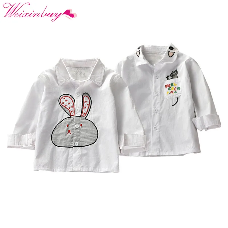 Baby Girl Clothes Long Sleeve Baby Girl Shirt Cotton Baby Shirt Baby Clothing White Cartoon Girl Shirt Lapel