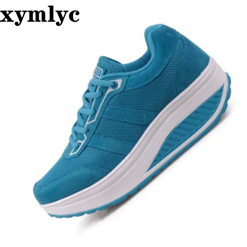 

Summer wedges shoes for women non-slip breathable mesh casual shoes Korean version of solid color round head laceup single shoes