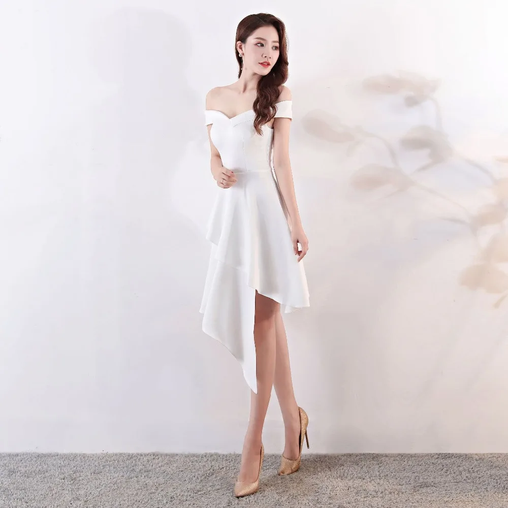 Sladuo элегантные женские платья Vestidos Verano 2018 белый Slash шеи до колен с короткими