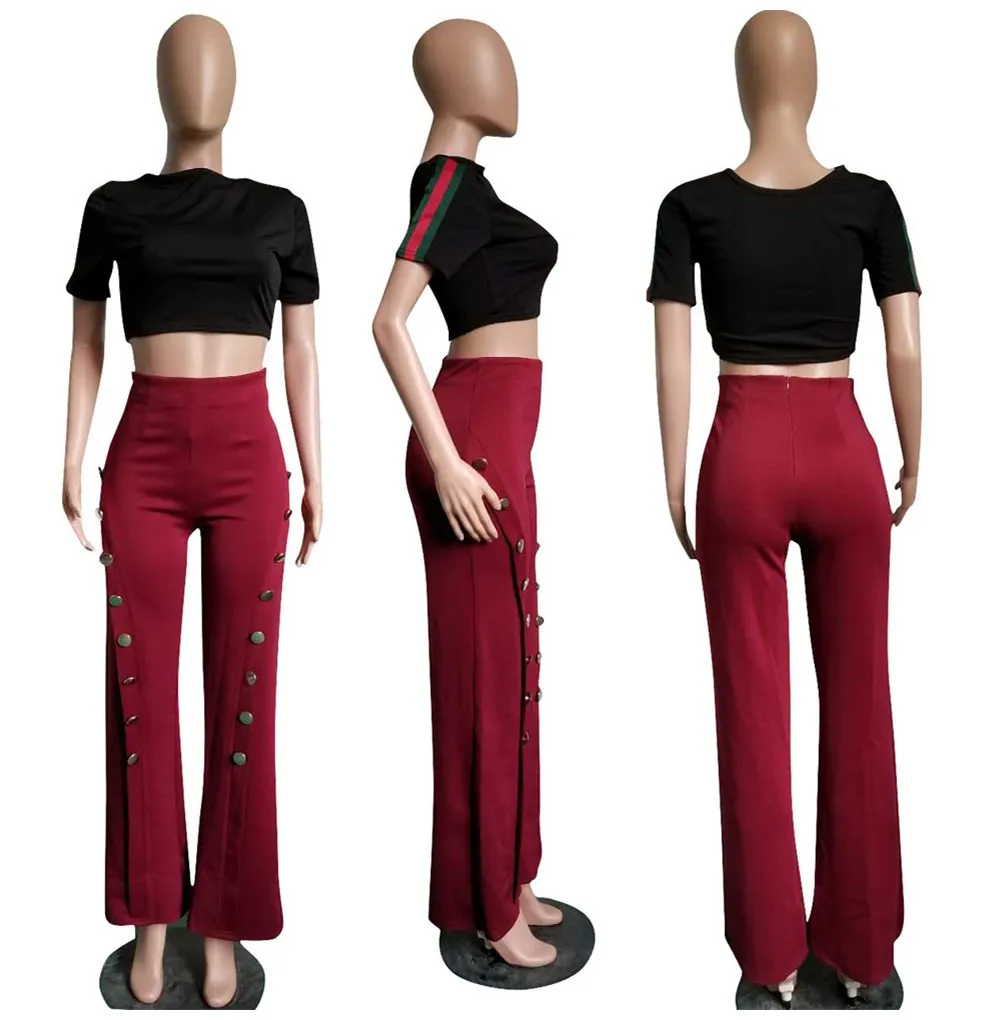 Fashion casual women wide leg pants split snaps solid women full length