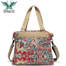 Black Butterfly original design ethnic style Women Shoulder Bag Bohemian style Printing Tote Bag Women Shopping Handbags ethnic style tassel and rivets design women s tote bag