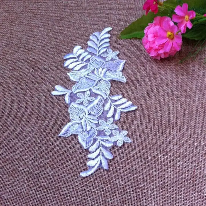 5 Pcs 20*9cm Pure White Clothing Accessories Fabric Embroidered Lace