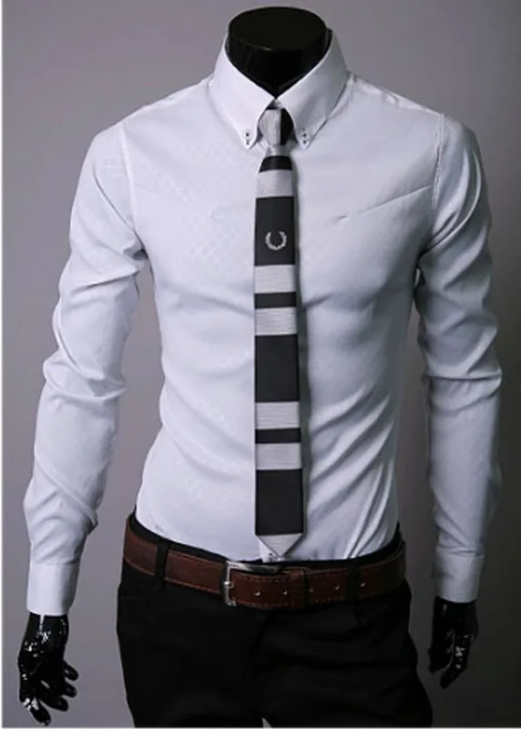 Мужские рубашки в клетку, бренд 5XL, новинка, мужские рубашки с длинным рукавом, облегающие, повседневная, черная, белая, мужская одежда - Цвет: Белый