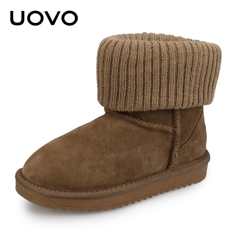 

Kids Snow Boots Uovo Girls Winter Boots Size 28-35 Suede Leather Slip-on Warm Shoes Black Grey Brown Flats Children Footwear