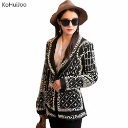 KoHuiJoo модный блейзер из бисера женский Высококачественный тонкий дизайнерский с длинными рукавами модный Блейзер Пальто Верхняя одежда