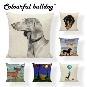 

Printed Dachshund Cushion Covers Lovely Animal Seagull Butterfly Painted Home Decor Garden Joy In Camping Throw Pillows Case