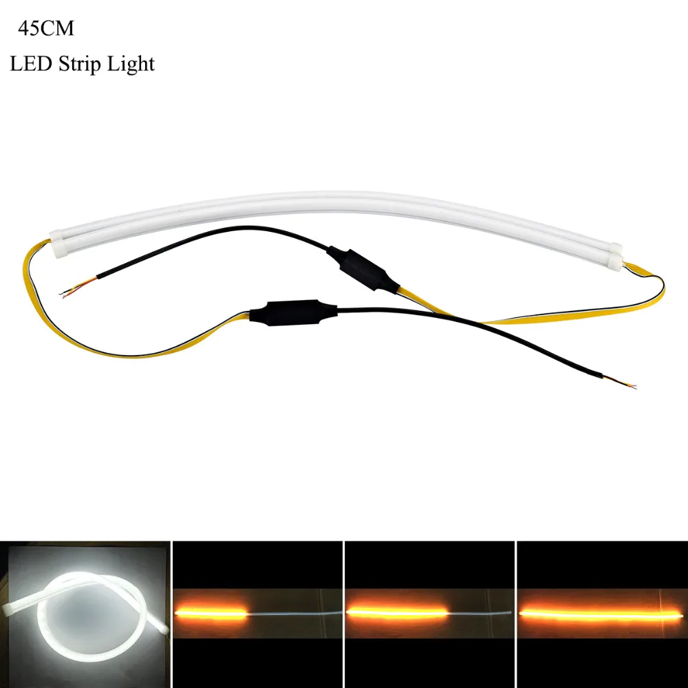 Car flexible DRL running turn signal white amber led flowing bar silicone daytime light headlight strip 45cm | Автомобили и