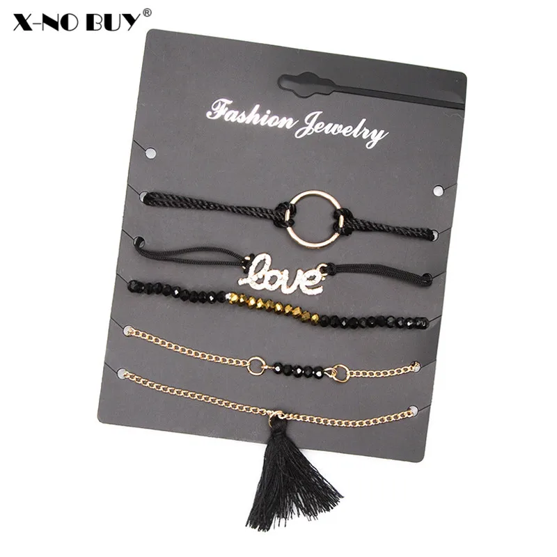 

New Bohemian 6 Pieces Set Charm Resin Beads Tassel Bracelet&Bangles For Women Hand-Weaving Rope Metal Link Chains Bracelet Sets