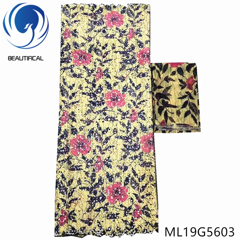 

BEAUTIFICAL Nigerian Cord lace fabric 2019 New printing water soluble lace fabric for dress 5+2yards chemical lace ML19G56