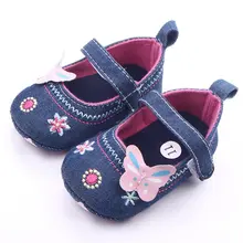 Sapatas Das Meninas do bebê Denim Criança Borboleta Bordado Sapatos Princesa