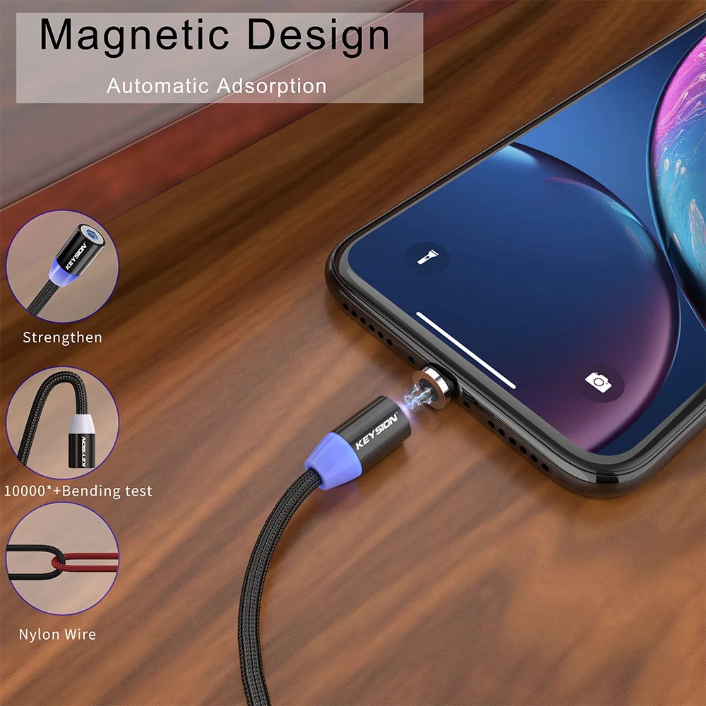 KEYSION 1 м Магнитный зарядный кабель Micro USB для iPhone XR XS Max X магнитное зарядное