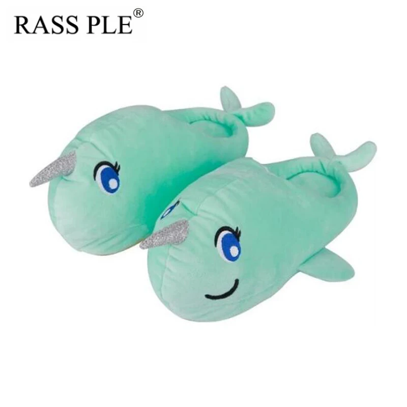 

RASS PLE 2018 Cute Animal Whale Cotton Home Indoor Slippers Winter Autumn Slippers Shoes Women For Bedroom