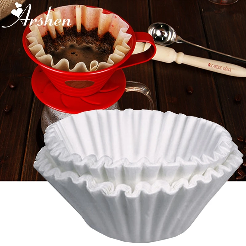 Arshen 50pcs/Set White Coffee Filters Single Serving Paper for Coffee Machine 24CM White Filter Paper Cake Cup Coffee Paper Bowl