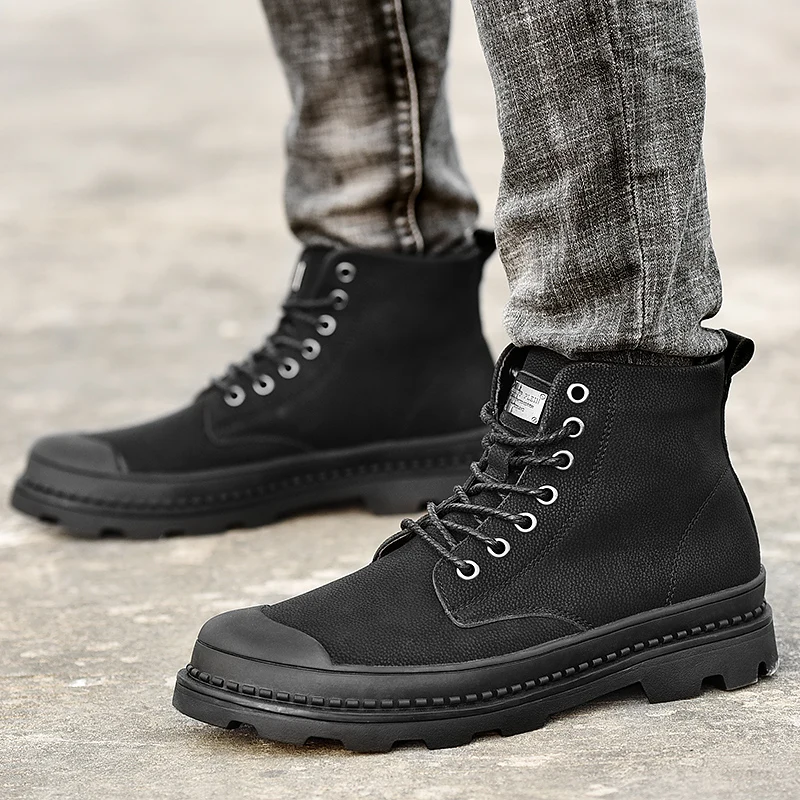 Warm Winter Men Boots Genuine Leather Rubber Ankle Boots Men Outdoor Winter Work Shoes Military Fur Snow Boots for Men Botas