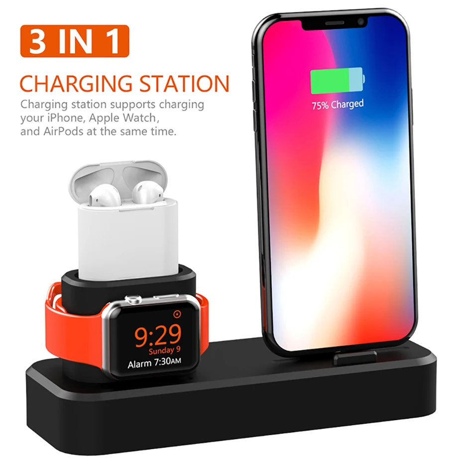 Silicone Charge Stand For Iphone X Iphone 8 Iphone 7 Desk Night Stand Dock Station For Apple Watch All Series Airpods Holder (8)