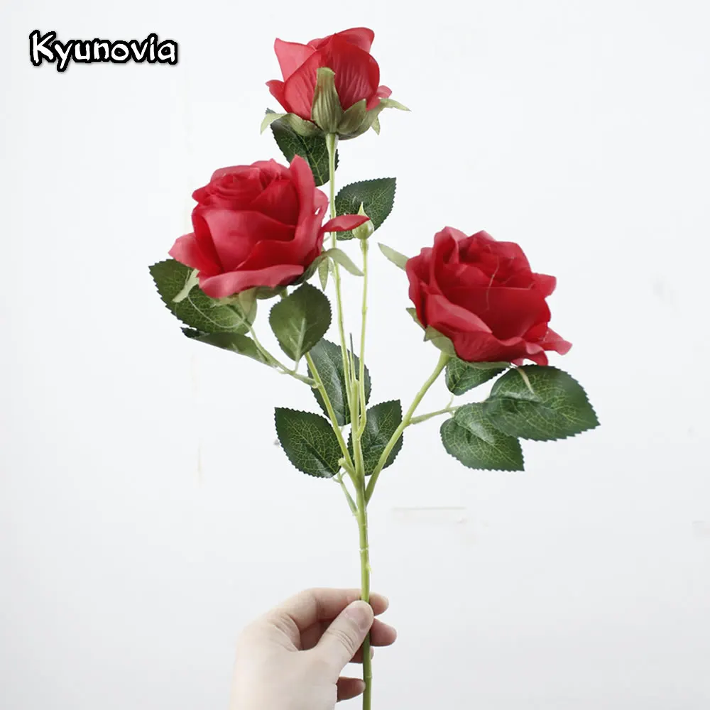 Kyunovia 3 головки Роза ветка длинный стебель искусственное свадебное украшение