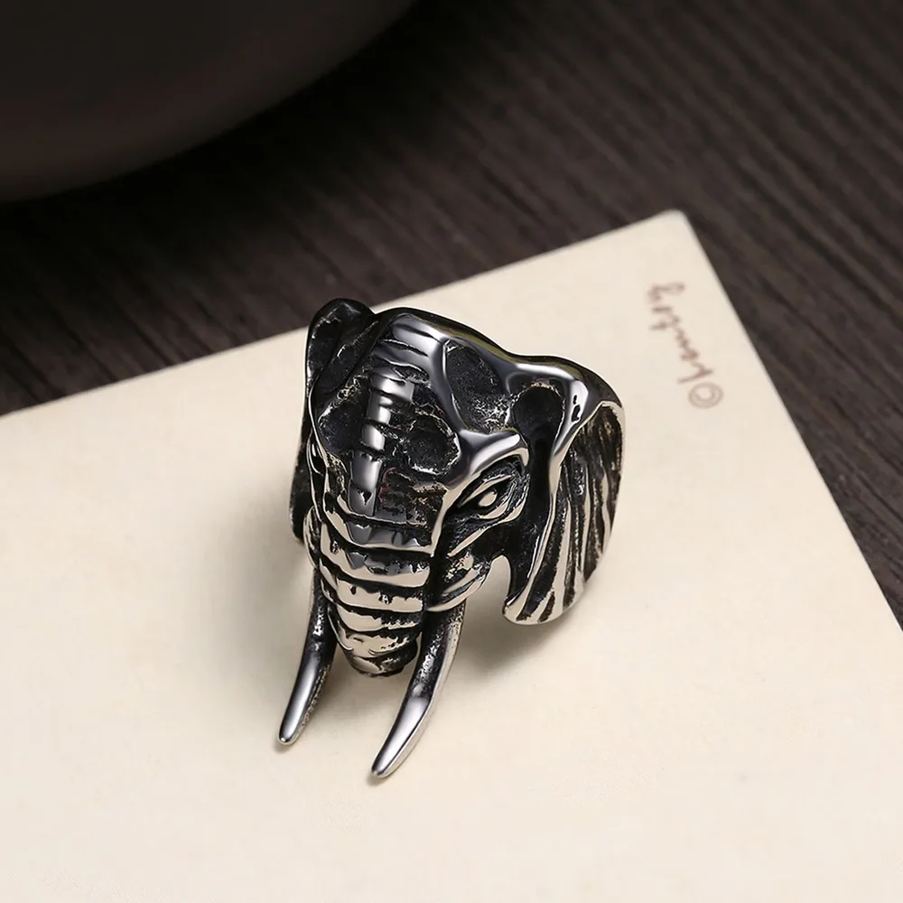 Hemiston Male Ring Stainless Bull Elephant Heads Men Ring Personality Punk Cool High Quality Fashion Jewelry for Party R273
