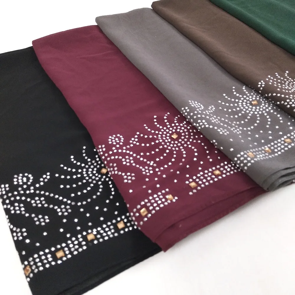 B4 Высокое качество Алмазный шифон хиджаб шарф шали обертывание оголовье шарфы для женщин 180*75 см 10 шт./партия
