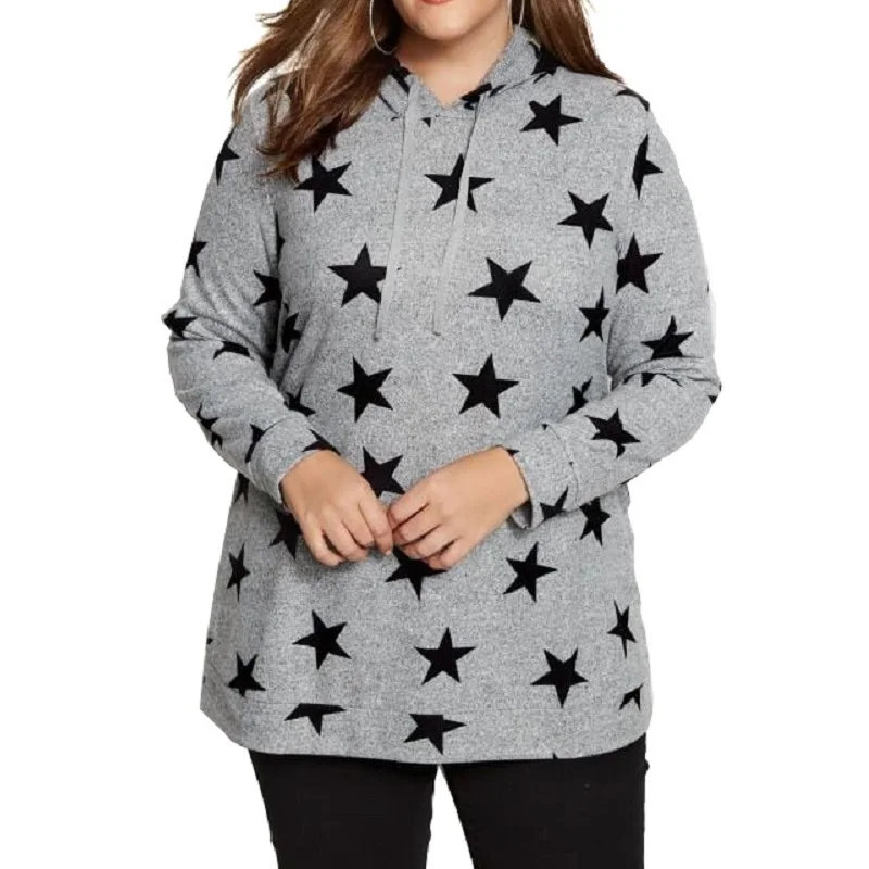 Plus Size 5XL Women Hoodie Star Print Long Sleeve Spring