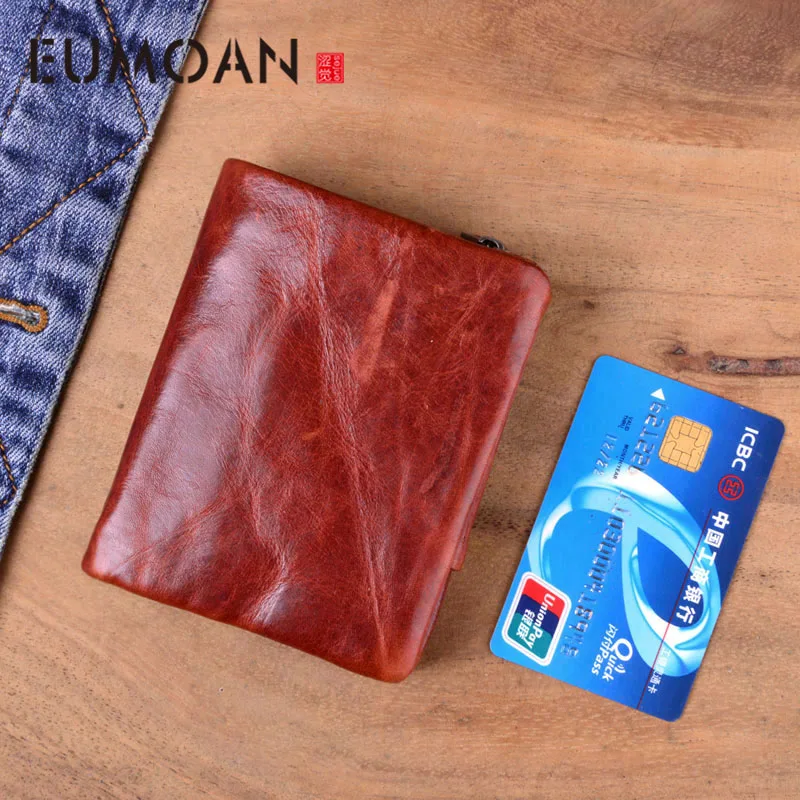 

EUMOAN Handmade leather wallet men short section vertical zipper personality men money wallet youth tide male Vintage wallet