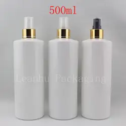 500 мл X 12 пустой косметики ПЭТ-Алюминий тонкой бутылки с пульверизаторами белый, 500CC туман Пластик бутылки с золотой спрей флакон для парфюма