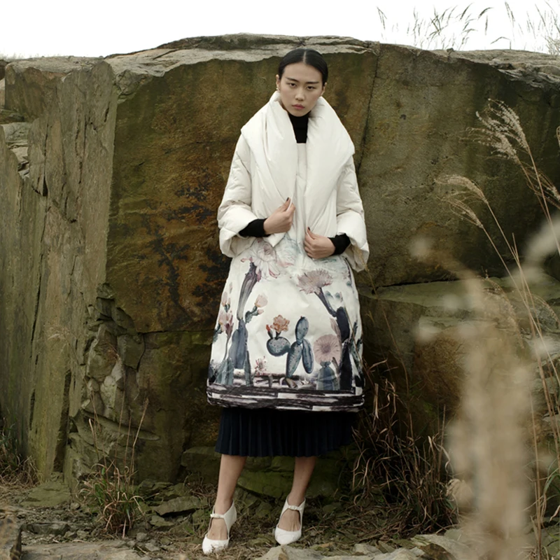 Goedkoop Winter Jassen Vrouwen 90% Witte Eendendons Print kleurrijke Parka met Capuchon Jassen Lange Down Warm Casual Sneeuw Uitloper