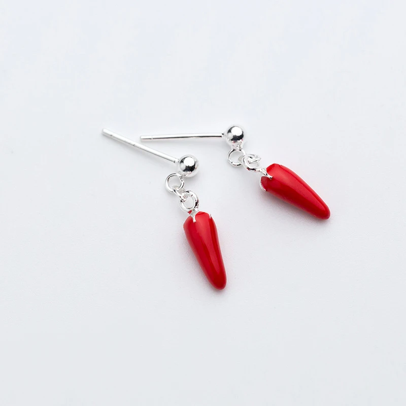 

MloveAcc Authentic 925 Sterling Silver Red Pepper Chili Drop Earrings for Women Cool S925 Silver Jewelry