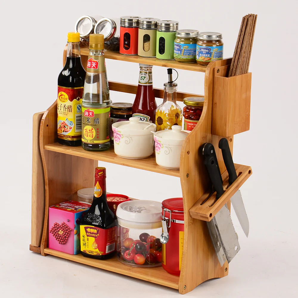  Bamboo multi-function storage rack spice setting floor multi-layer kitchen chopsticks knife storage - 33001783181