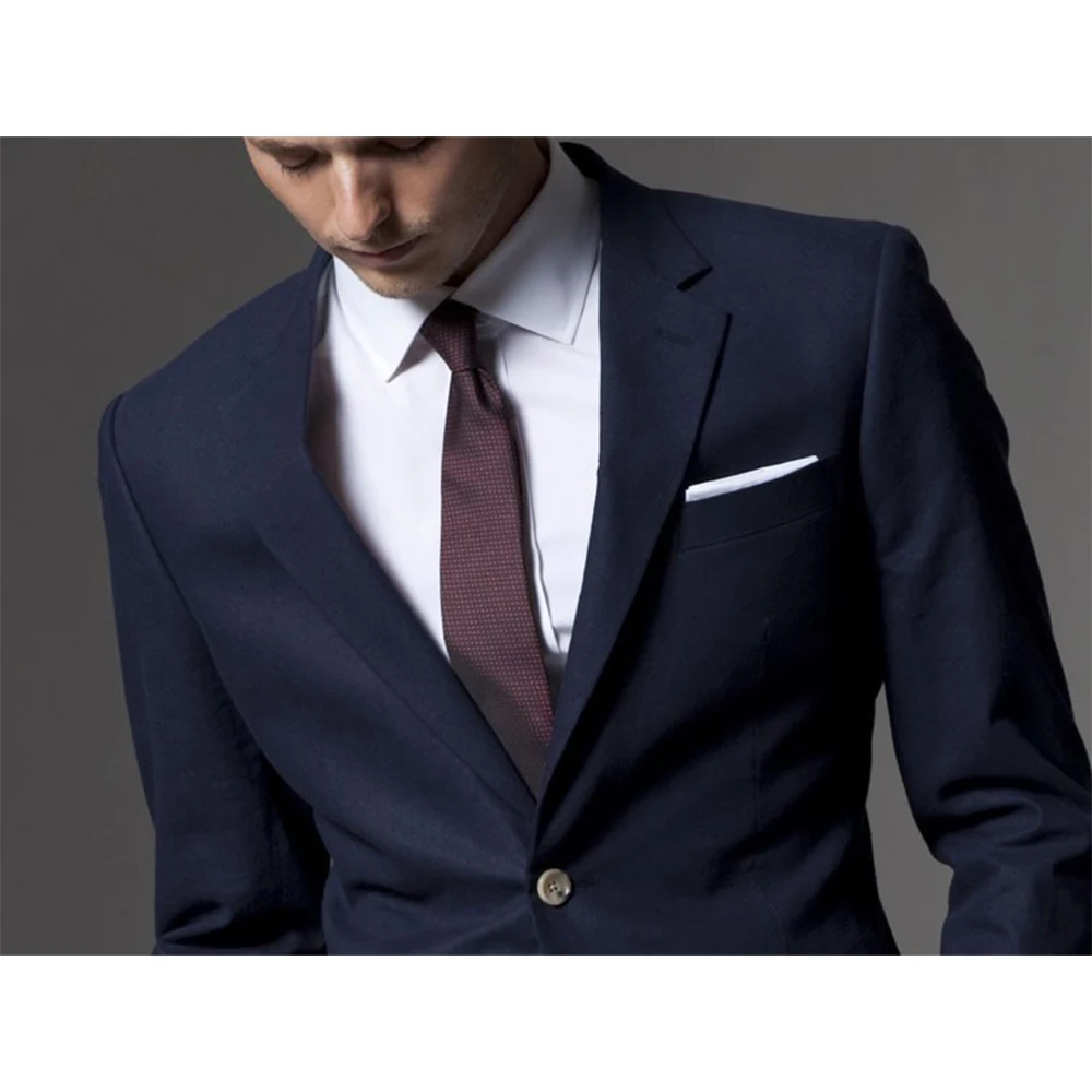Custom Made Dark Blue Men Suit, Tailor Made Suit, Bespoke Men Wedding Suit, Slim Fit Groom Tuxedos For Men(Jacket+Pants)
