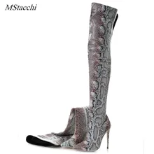 Сапоги из змеиной кожи с принтом «mcacchi» модные сапоги выше колена на высоком каблуке 12 см женские пикантные сапоги из змеиной кожи с острым носком на шпильке