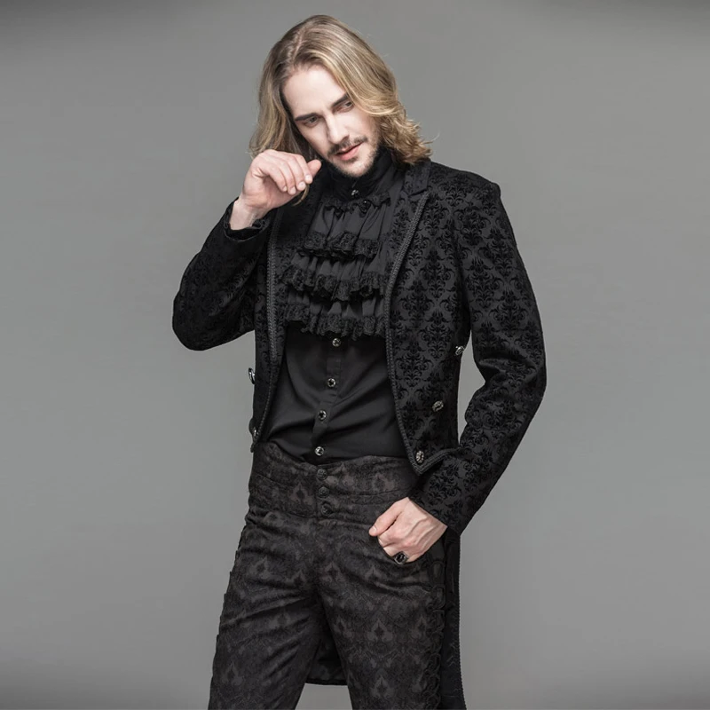 

Devil Fashion Gothic Black Men Dress Long Jacket Coat Palace Gentlemen Open Stitch Long Jacket Trench Evening Party Jackets