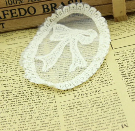 

Diy handmade accessories - lace embroidery fabric 100% cotton book white water soluble applique bow 8* 11cm