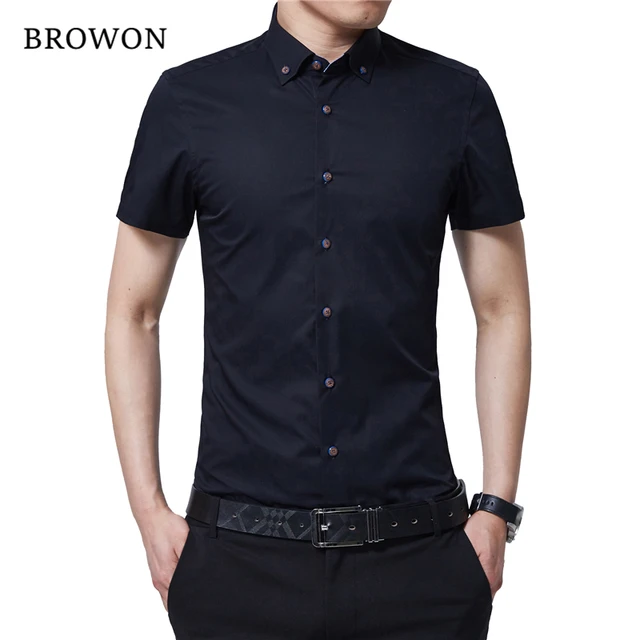 Us 12 59 40 Off Browon Korean Men Fashion Summer Shirt Short Sleeve Dress Turn Down Color Business Formal For Man Brand Clothes In Us 12 59 40 Off Browon Korean Men Fashion Summer Shirt Short Sleeve Dress Turn Down Color Business Formal For Man Brand Clothes In