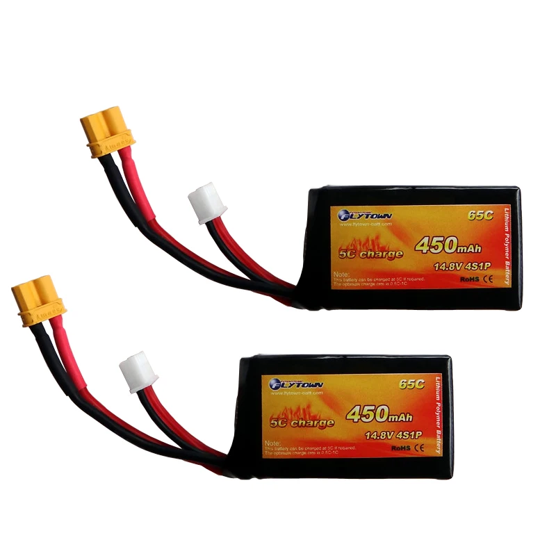 Flytown 450mAh 4S 14.8V 65C-130C RC Lipo battery with XT30 Plug for 100-150mm size 3D and FPV racing Drone Quadcopter UAV Car | Игрушки и
