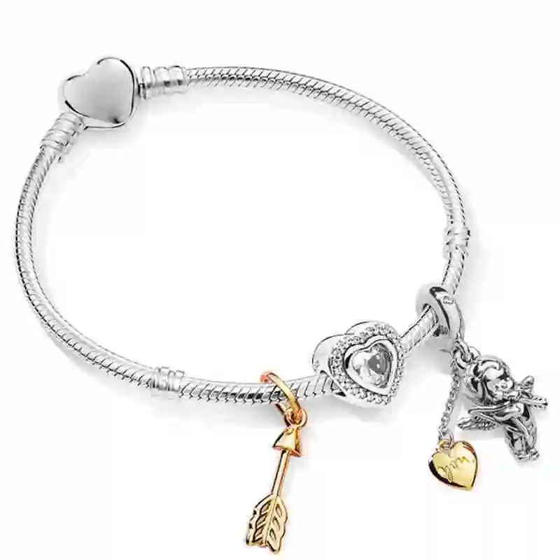 

Kaliyah 925 Sterling Silver Zt0222 Hanging Charm Heart -shaped Cupid Arrow Free Grid Pulse Set