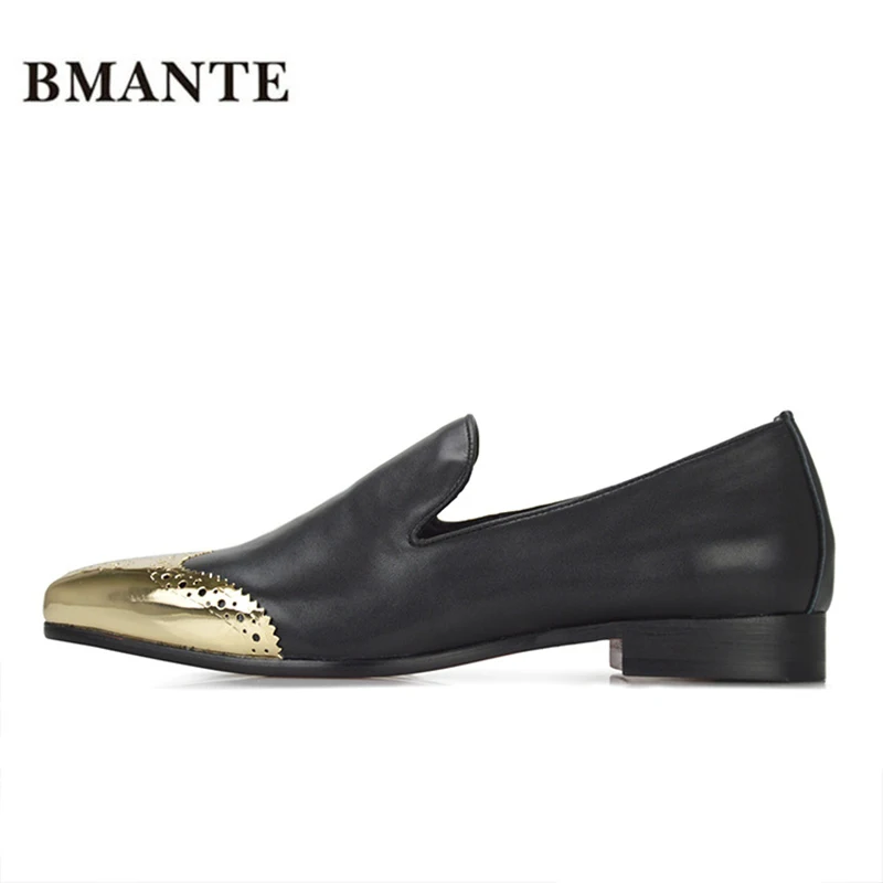 

Male Real leather black Golden Gold brand fashion style red bottom social dress office loafers shoe men metal tips Chaussure men