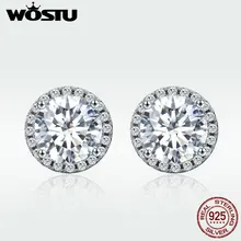 WOSTU Стерлинговое Серебро 925 пробы 4 карат, круглая огранка CZ серьги гвоздики для женщин Halo свадебные подружки невесты ювелирные изделия подарок DXE358