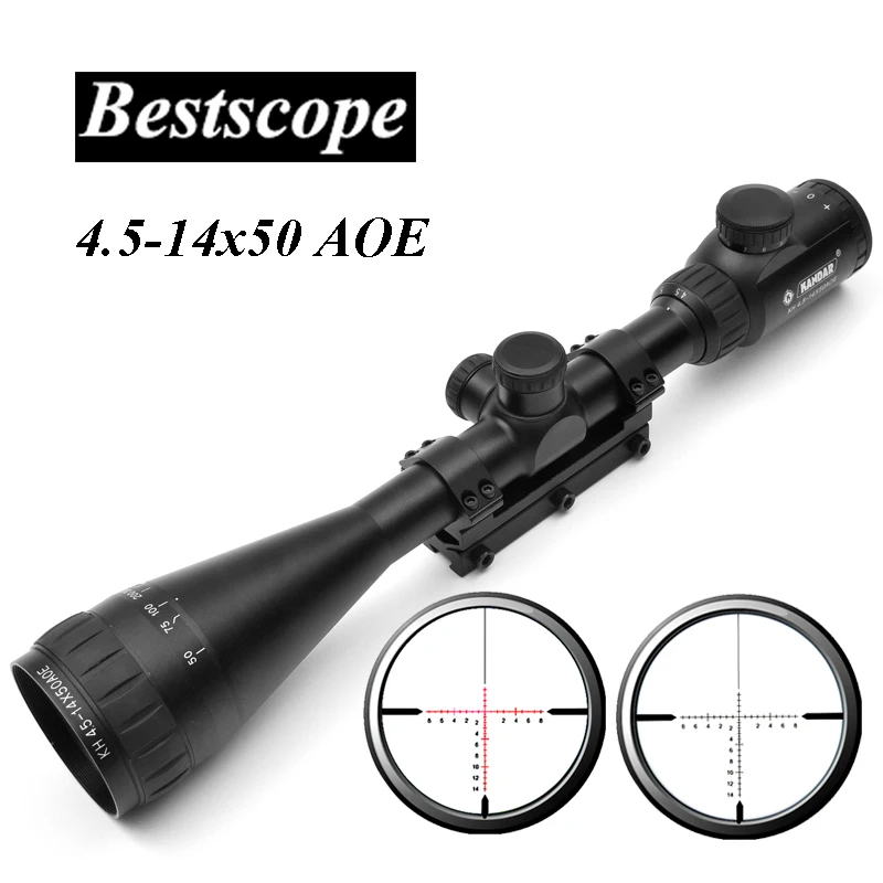 

KANDAR 4.5-14x50 AOE Tactical Scope Riflescopes Optics Red Dot Reticle Fiber Sight Hunting Scopes With One Piece 11mm Rail
