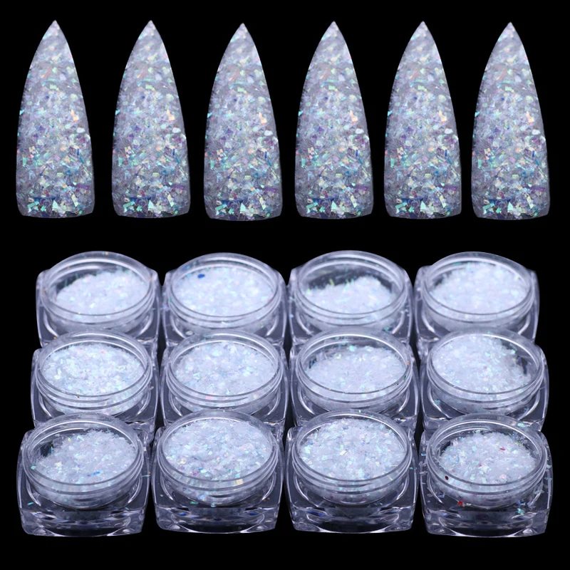 

NEW Clear White GlitterColorful Shell Debris Nail patch Nail art design size Mix DIY 3D Manicure Nail Product Sequins Powder