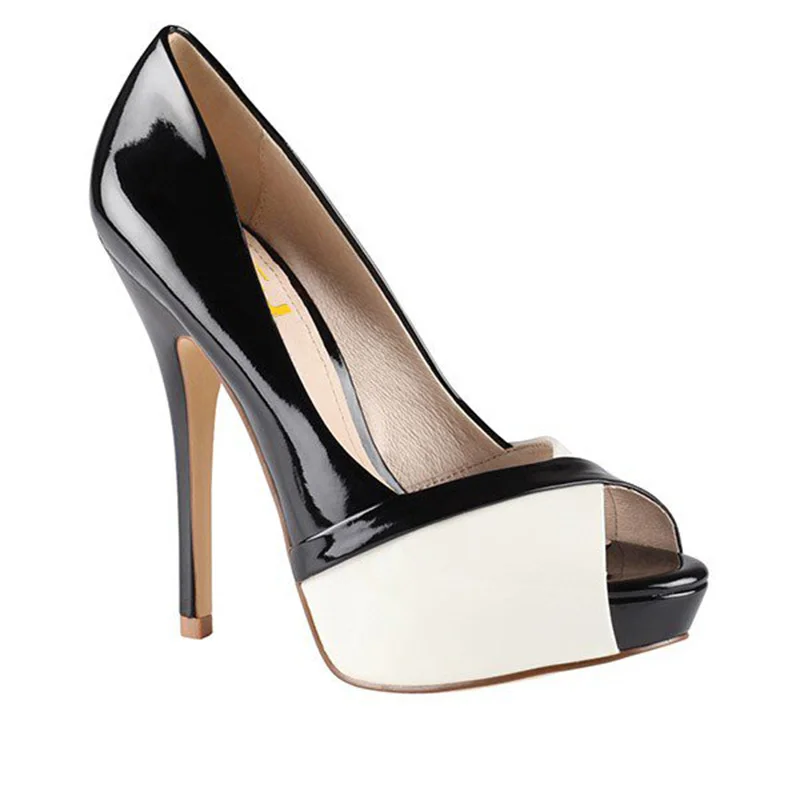 Золотистые женские туфли-лодочки, женская обувь, весенне-Осенняя обувь FSJ, черно-белые туфли на каблуке с открытым носком, туфли на шпильке, большие размеры 11, 14, 15