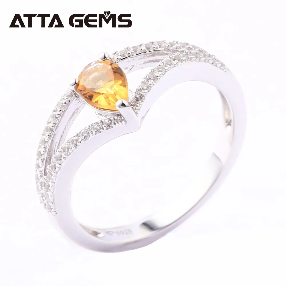 

Natural Citrine Sterling Silver Rings for Women Faced Pears Yellow Crystal Top Quality Silver Jewelrys for Ladies Gifts
