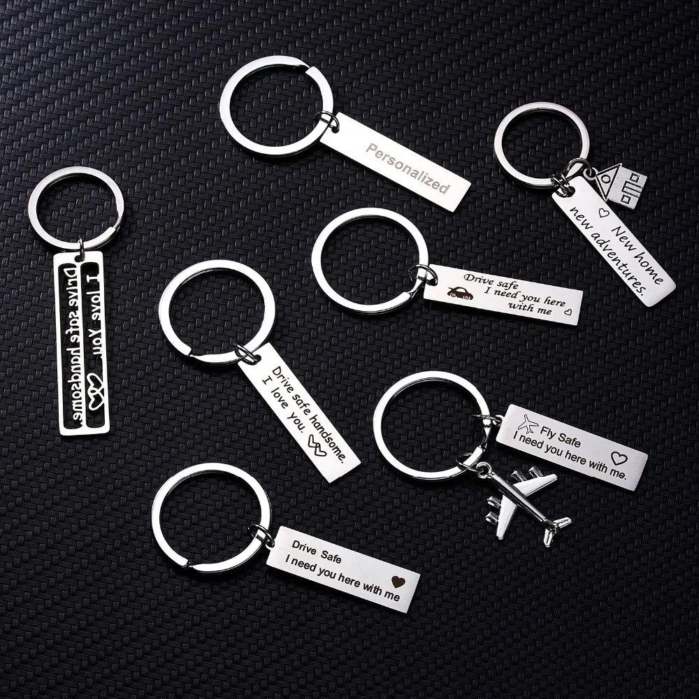 

Trendy Stainless Steel Couples Keyrings Engraved Drive Safe I need you here with me Keychain For Lovers Boyfriend Dad Best Gifts