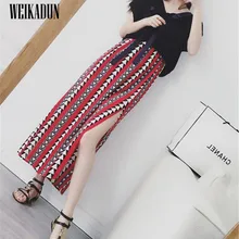 WEIKADUN Новая мода женская летняя обувь Стильная шифоновая юбка на каждый день в винтажном стиле с принтом Длинная пляжная юбка с высокой талией юбка макси
