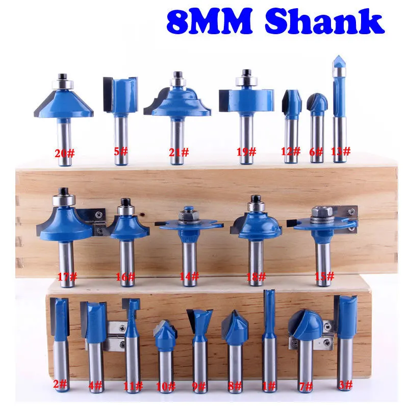 1pcs 8mm Shank Yarn Wood Router Bit Straight End Mill Trimmer Flush Trim Corner Round Cove Box Bits Tools