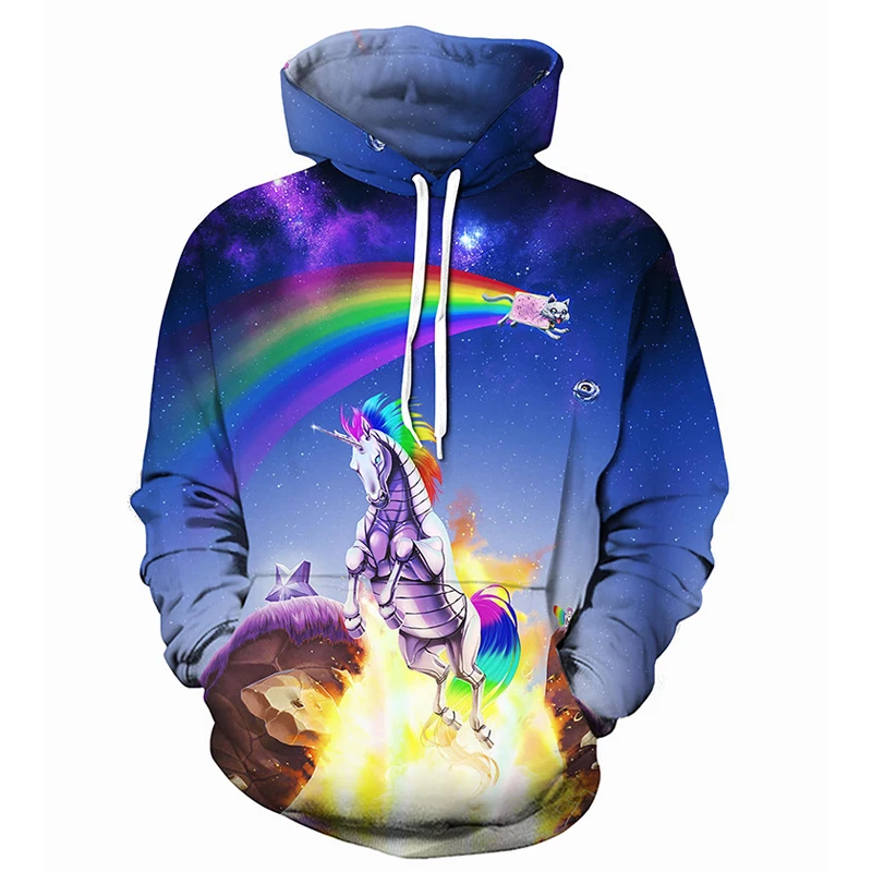 

3D Print Rainbow Colorful Unicorn Jacket Hoodies Men/Women Hip Hop Pullover Blue Sweatshirts Boys Streetwear Tracksuit Clothes